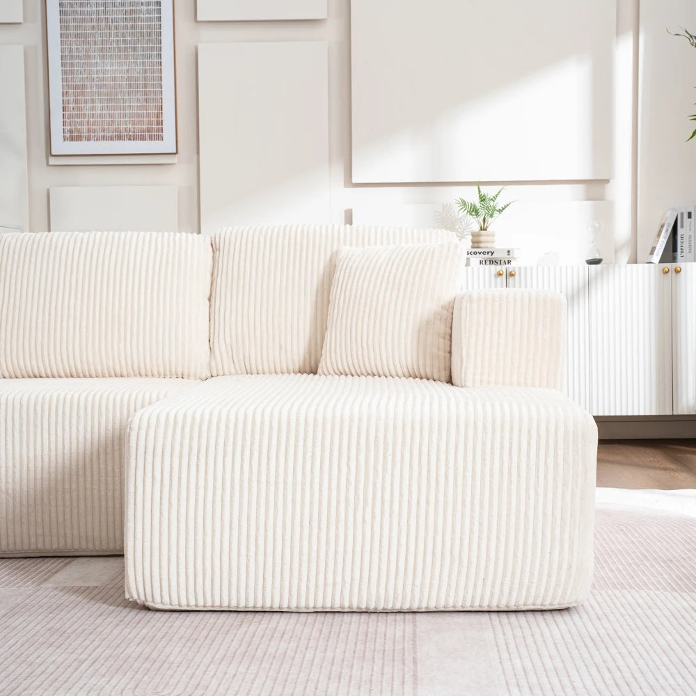 Living Room Boneless Modular Sofa, Corduroy Fabric, Modern U-shaped Leisure Sofa, High-density Sponge, No Assembly, for Home