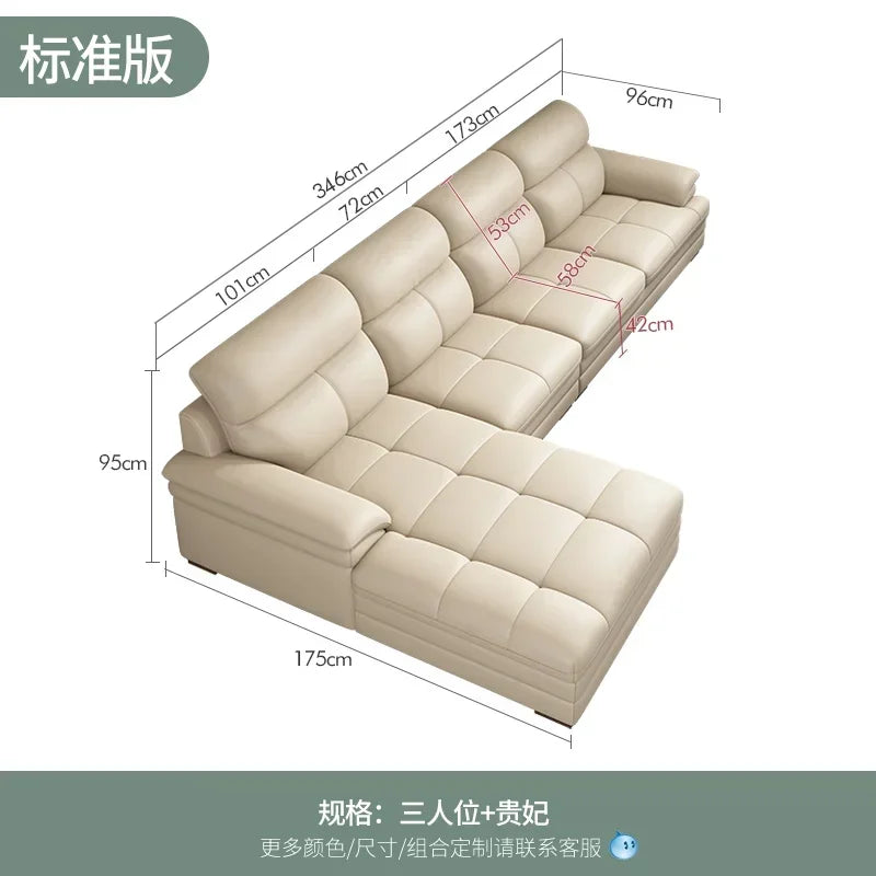 G80 Leather sofa modern simple living room first layer cowhide combination latex straight row corner