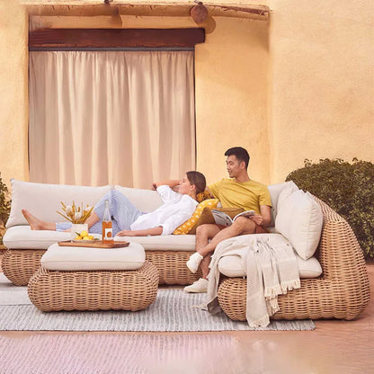 Outdoor rattan woven sofa, balcony, courtyard sofa, coffee table, outdoor rattan woven furniture