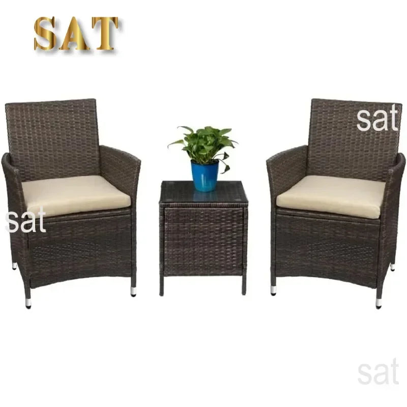 #For Patio Porch Furniture Sets 3 Pieces PE Rattan Wicker Chairs with Table Outdoor Garden Furniture Sets (Brown/Beige)&