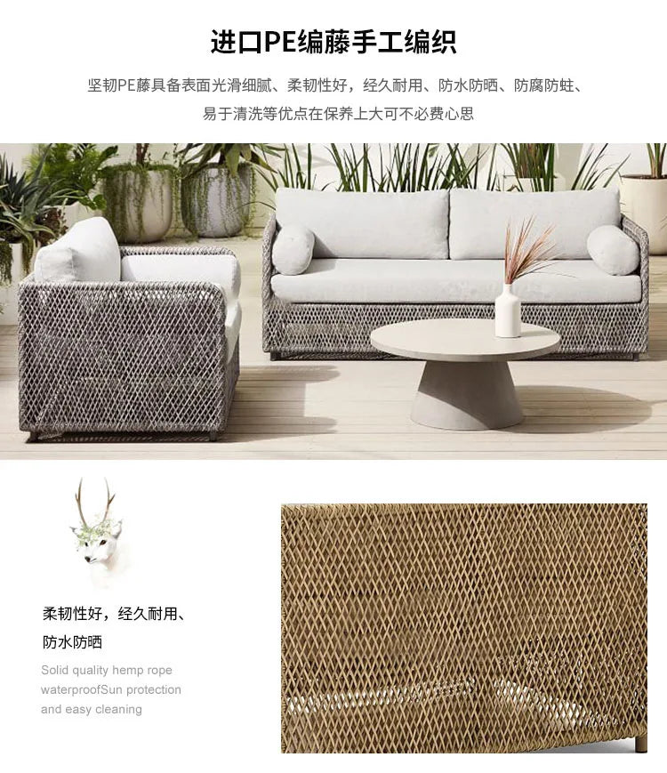 Southeast Asian Style Outdoor Rattan Sofa for Courtyard, Balcony, Garden, Terrace, Designer Sunroom, Leisure Rattan Sofa