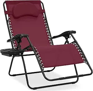 Oversized Zero Gravity Chair, Folding Outdoor Patio Lounge Recliner w/Cup Holder Accessory Tray, Pillow - Gray