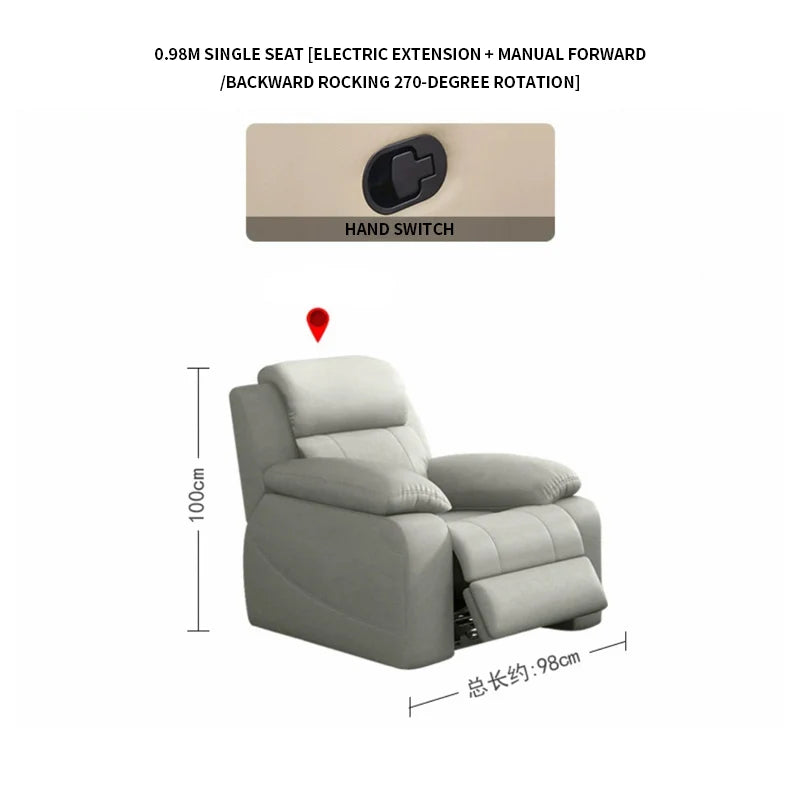 Hot Sale Modern Italian Single Electric Sofa Genuine Leather Multi-Functional Recliner with Metal Corner Combination