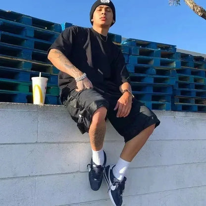 100% pure cotton men's classic black letter print fashionable casual loose sport round neck short sleeve T-shirt top