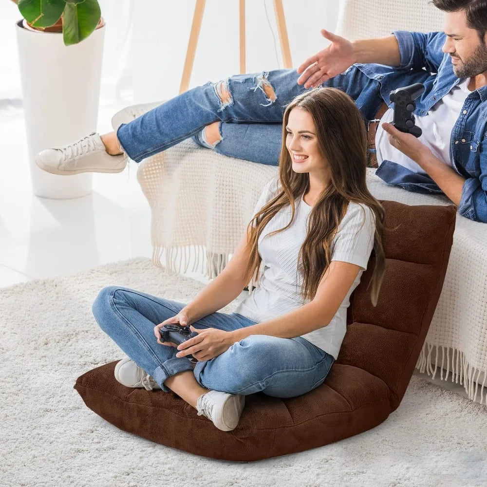 Adjustable Video Gaming Floor Chair with Back Support, Alloy Steel Frame, Soft Coral Fleece, Lazy Sofa Lounge for Comfortable Ga