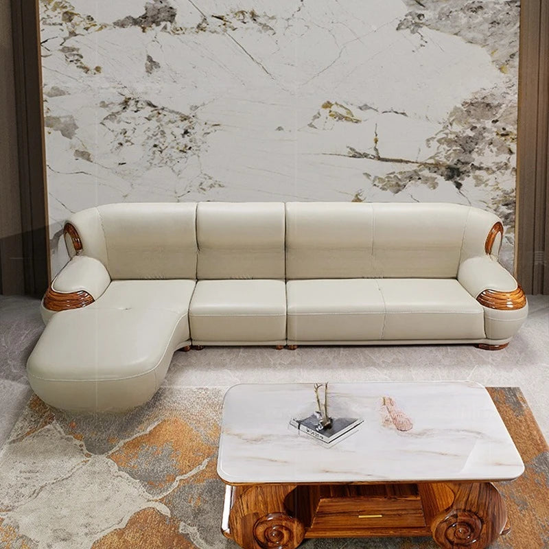 Modern ebony leather sofa first layer cowhide home simple new Chinese living room solid wood