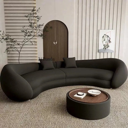 Simple cream living room sofa special-shaped semi-circular moon cashmere fabric sponge filling set
