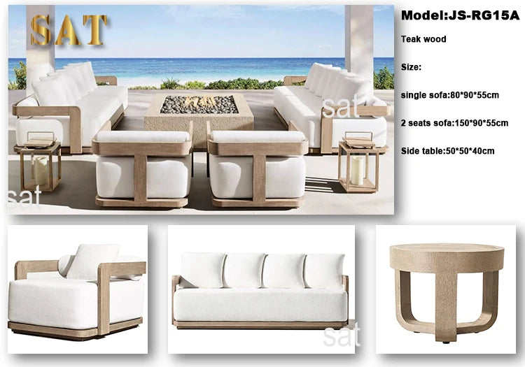 -Hotel Modern Sofa Set Garden Teak Outdoor Furniture Aluminum Wood Terrace Outdoor Sofa Combination Teak Luxury Garden Sofa Set