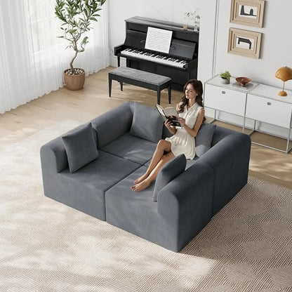 Cloud Modular Sectional Sofa with 2 Storage Ottomans 160.6" Down Filled Comfort U Shaped Sofa Minimalist Wide Deep Seat Couch