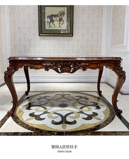 European-style all-solid wood dining table and chairs, living room, luxury villa home square table, French glass dining table