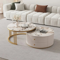 Rock slab round coffee table combination light luxury modern simple living room household small apartment