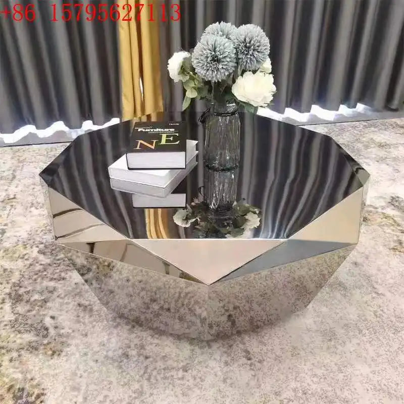 Stainless steel diamond coffee table living room household Italian sofa natural marble furniture