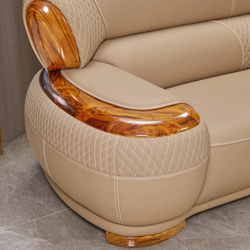 European leather sofa combination high-end living room corner luxury ebony wood first layer cowhide