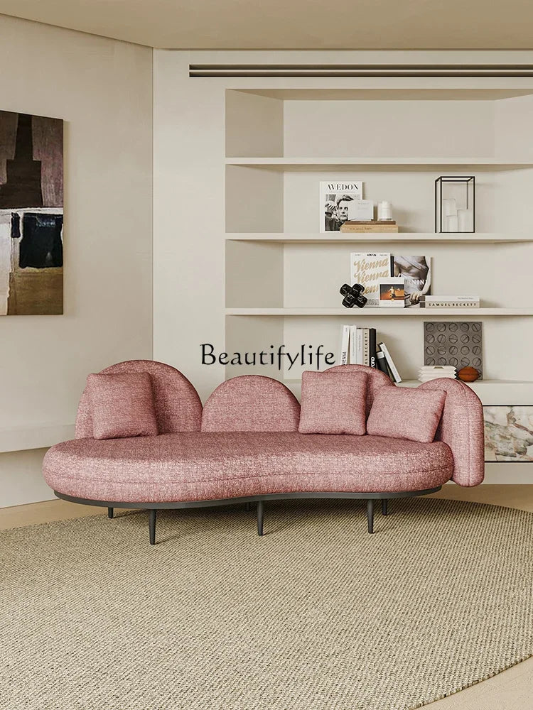 N Cream Style Small Apartment Sofa Fabric Special-Shaped Curved Sofa