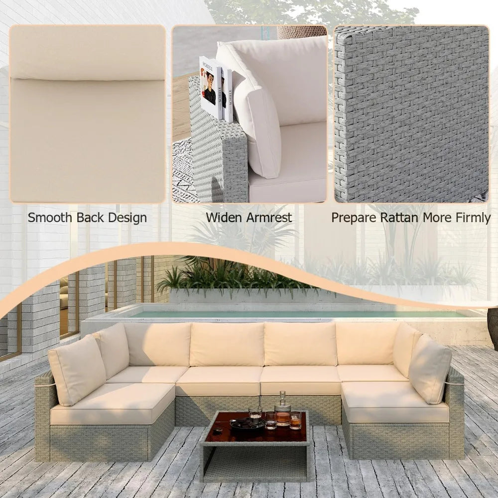 Aluminum Outdoor Sofa,4 Seats Modern Patio Furniture Set,Sectional Sofa Conversation Set with Coffee Table