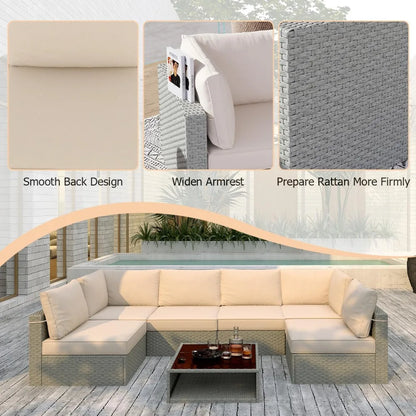 Aluminum Outdoor Sofa,4 Seats Modern Patio Furniture Set,Sectional Sofa Conversation Set with Coffee Table