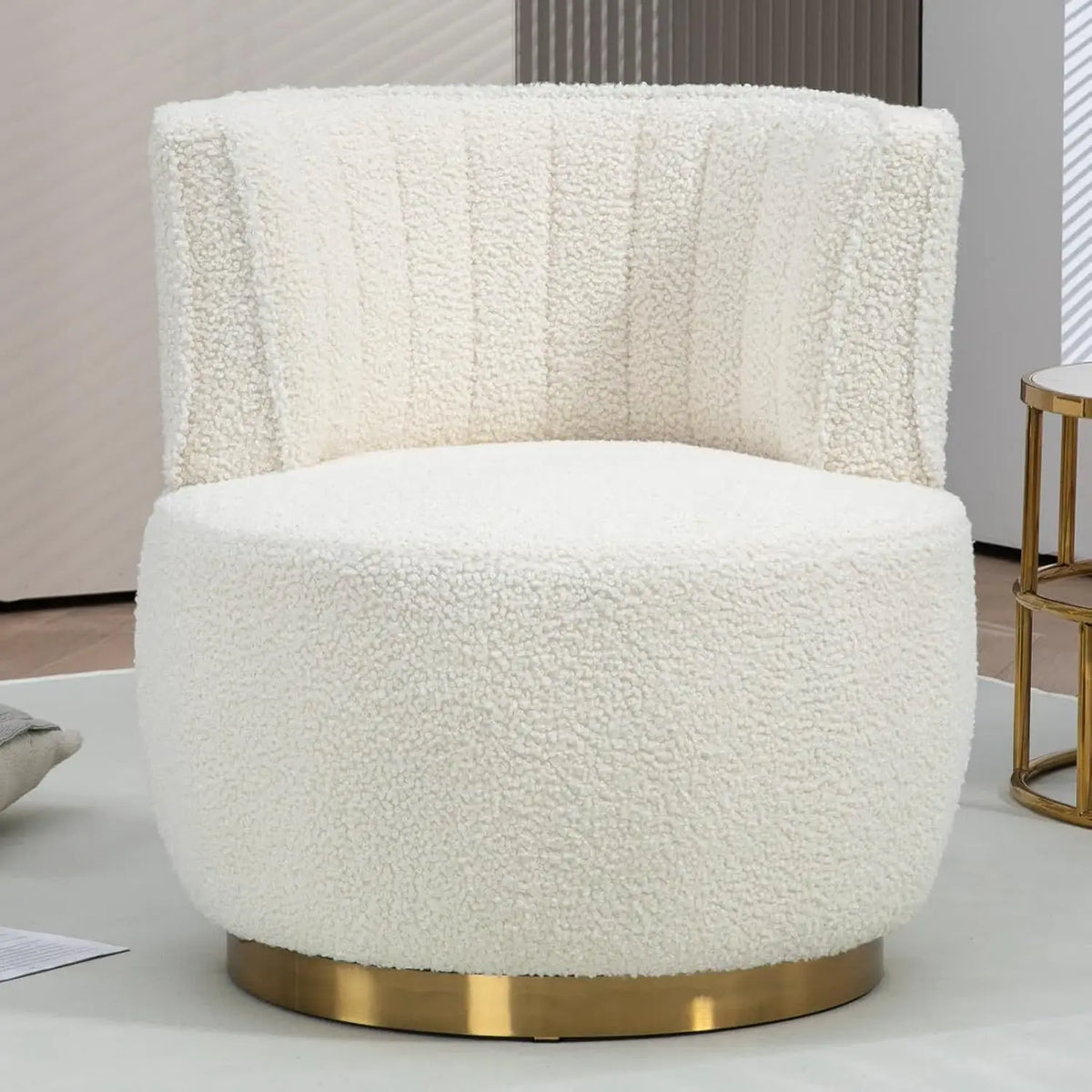Swivel Barrel Chair, Black Velvet Modern Accent Chair, Round Upholstered Comfy Side Chair, Sherpa Chair With Gold Base For Nurse