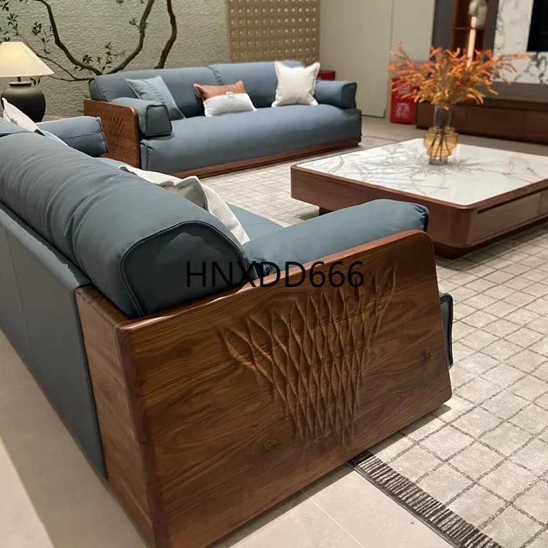 Light luxury sofa living room high-end walnut
