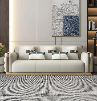 Contemporary Sectional Sofa Upholstered in Artificial Leather With Foam Cushion Victorian Style for Living Room