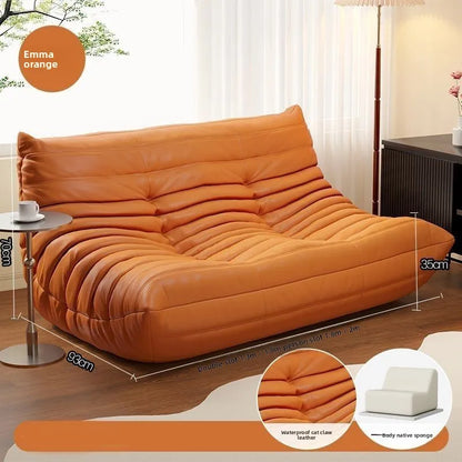 Double Caterpillar Suede Sofa Small Apartment Trendy Bedroom Single Lounging Area Lazy Living Room Tatami Inspired Cozy Design