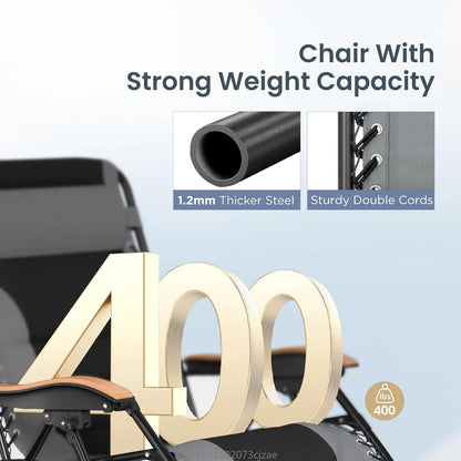 PHI VILLA XXL Oversized Padded Zero Gravity Chair, Foldable Patio Recliner, 30" Wide Seat Anti Gravity Lounger with Cup Holder,