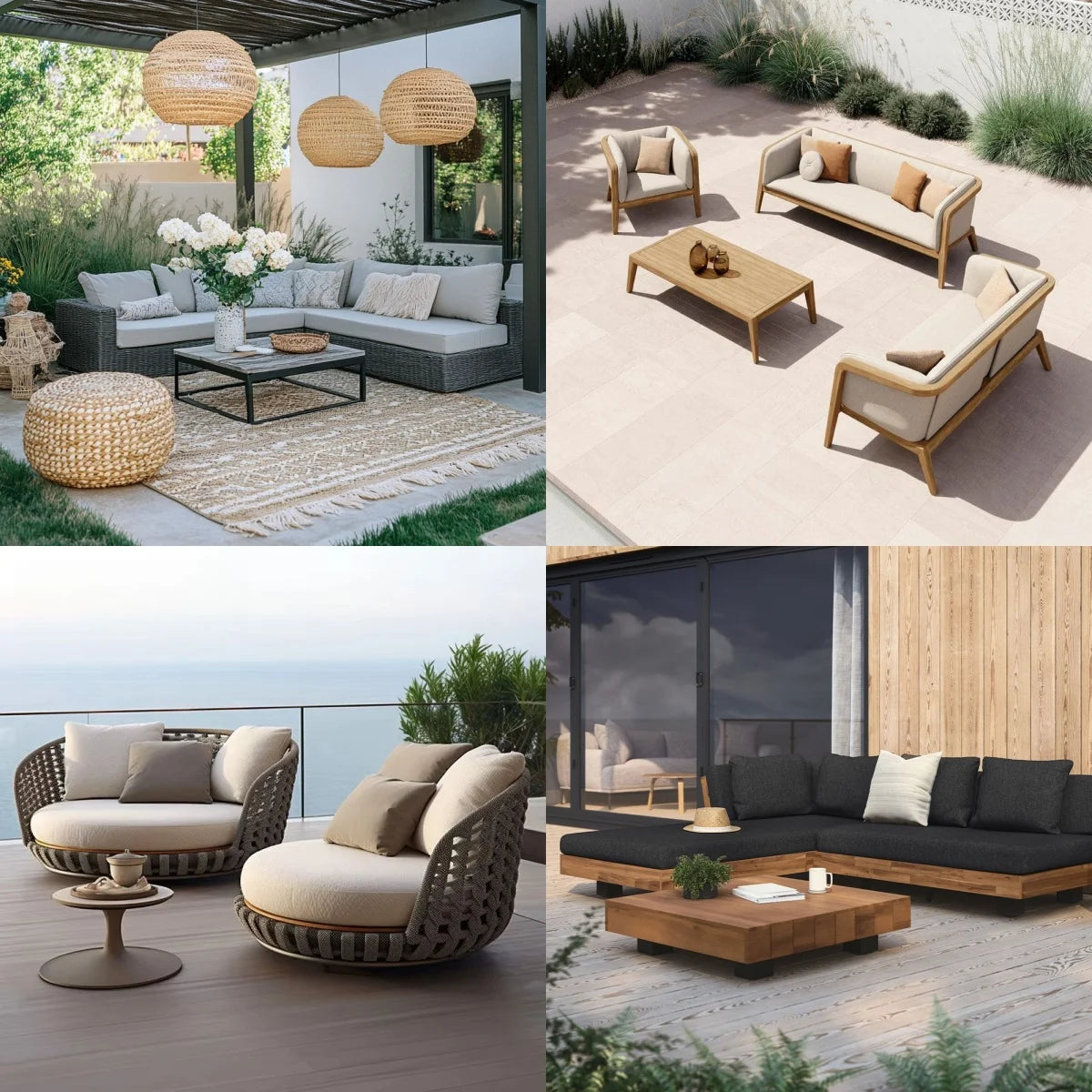 Nordic Modern Design Outdoor Rattan Furniture Rainproof Sunproof for Courtyard Balcony Villa Open-Air Leisure Outdoor Sofa Set