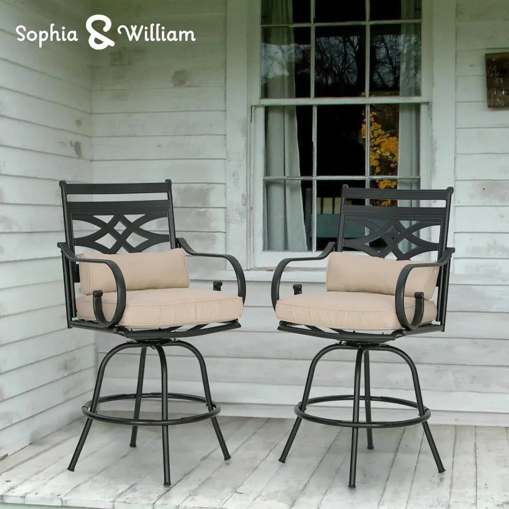 Swivel Patio Counter Height Bar Stools Set of 2 Metal with Back Armrest Outdoor Use 30in H, Customized