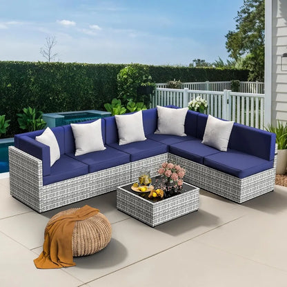 7 Piece Outdoor Sectional Sofa Set for Backyard Poolside Garden AllWeather Patio Furniture with Washable Cushions Waterproof Gr