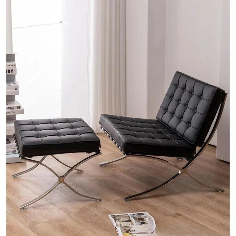 Barcelona Chair Nordic Leather Single Sofa Chair Designer Simple Reception Office Living Room Balcony Sofa Leisure Chair