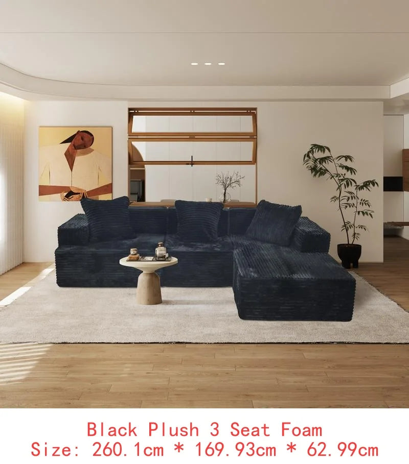 Compression Sectional Sofa with Comfortable Chaise, L-Shaped Sleeper Couch with Deep Seats, Minimalist Modular Couch for Living