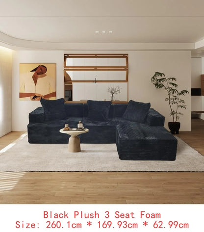 Compression Sectional Sofa with Comfortable Chaise, L-Shaped Sleeper Couch with Deep Seats, Minimalist Modular Couch for Living