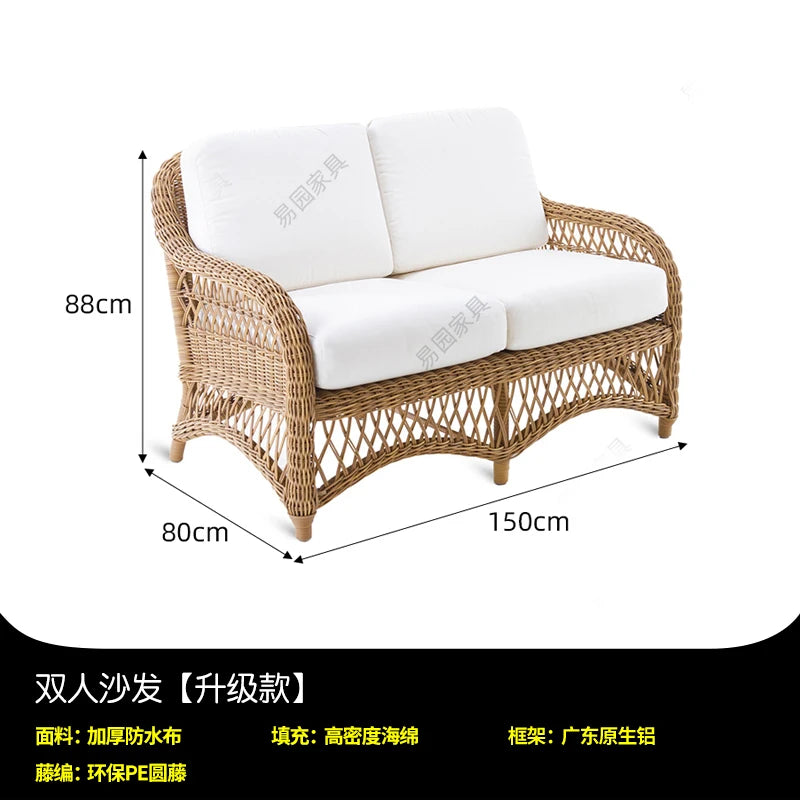 HXL outdoor sofa balcony rattan chair garden waterproof aluminum alloy outdoor terrace casual rattan sofa chair