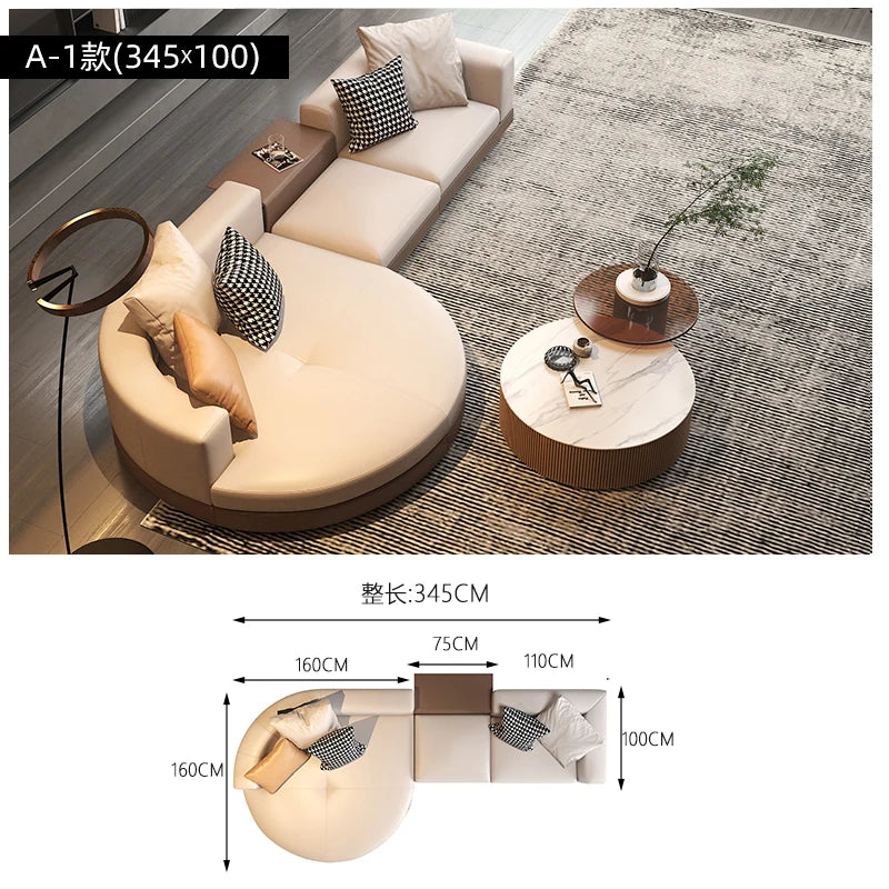 Leather combination, sofa, large flat-floor villa sofa, concubine arc high-end sofa