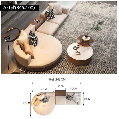 Leather combination, sofa, large flat-floor villa sofa, concubine arc high-end sofa