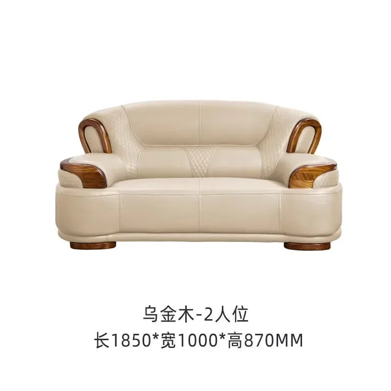 Ebony leather living room sofa combination modern simple light luxury new Chinese style solid wood first layer cowhide furniture