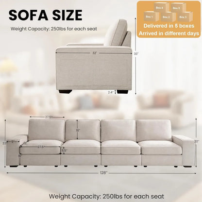 Modular Sectional Sofa for Living Room 160" Cloud Couch Down Filled U Shaped Couch with Ottoman Modern 6 Seater Convertible Sofa