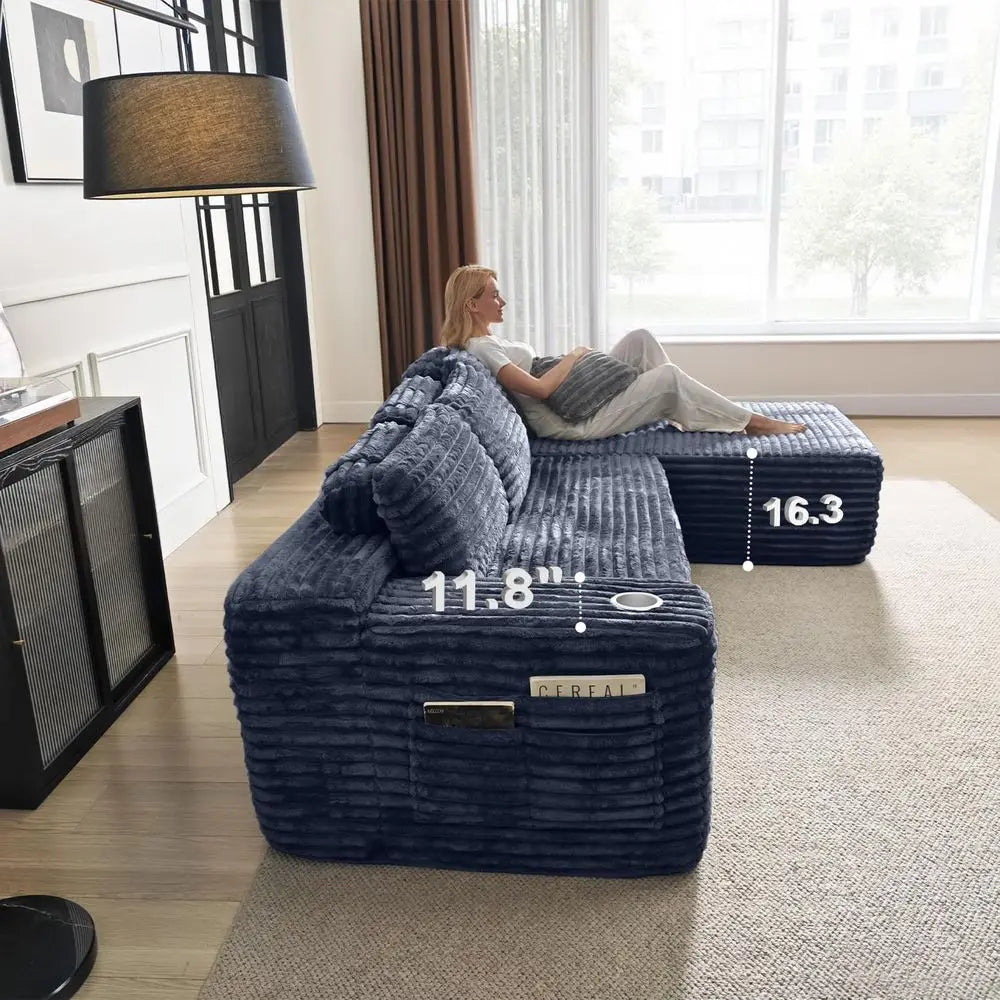 Cloud Sectional Couch with L-Shape Chaise, Modern Modular Sofa with Deep Seat, Built-in Cup Holder & Storage Pocket for Living R