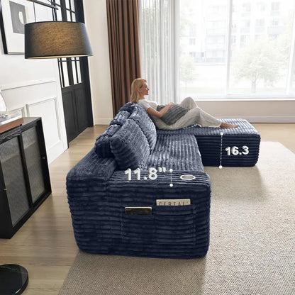 Cloud Sectional Couch with L-Shape Chaise, Modern Modular Sofa with Deep Seat, Built-in Cup Holder & Storage Pocket for Living R