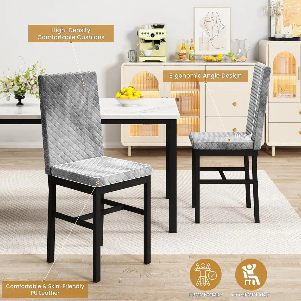 Dining Table Set for 4 Kitchen Table and Chairs Set of 4 Faux Marble Kitchen and Dining with Velvet Upholstered Dinner Chairs f