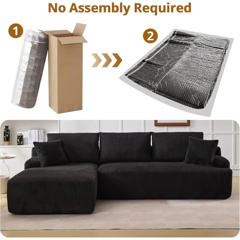 L-Shaped 106 Deep Seated Cloud Sectional Sofa with Chaise, Comfortable Corduroy, Oversized Living Room Couch, No Assembly Needed