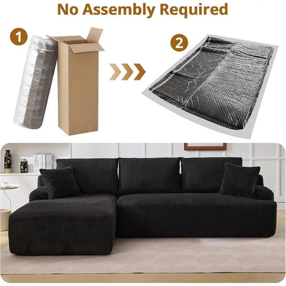 L-Shaped 106 Deep Seated Cloud Sectional Sofa with Chaise, Comfortable Corduroy, Oversized Living Room Couch, No Assembly Needed