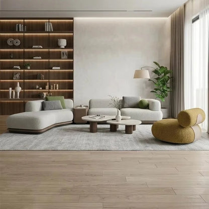Luxury cream curved sofa set with marble coffee table