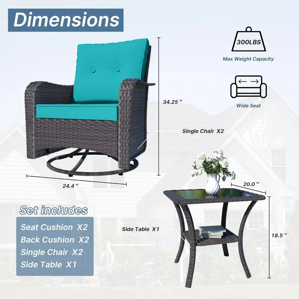 Outdoor Wicker Swivel Gliders Patio Furniture Set with Rocking Chairs and Tempered Glass Table