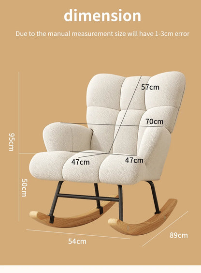 Rocking Chair Leisure Chair, High-Back Armchair with Padded Seat, Velvet Fabric, Solid Wood, Soft-Covered Rocking Chair for Office