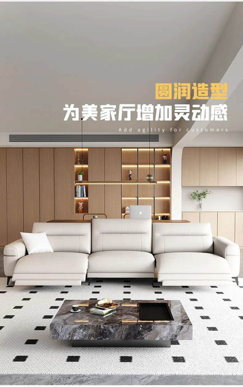 Leather electric sofa function zero wall sofa living room first layer cowhide size apartment adjustable straight row sofa