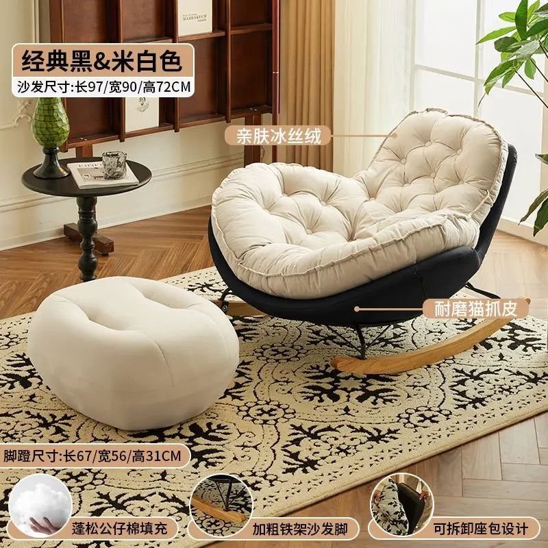 Elegant Nordic Rocking Chair for Living Room Single Penguin Chair Cozy Lazy Sofa Stylish Lounge Chair for Balcony and Patio
