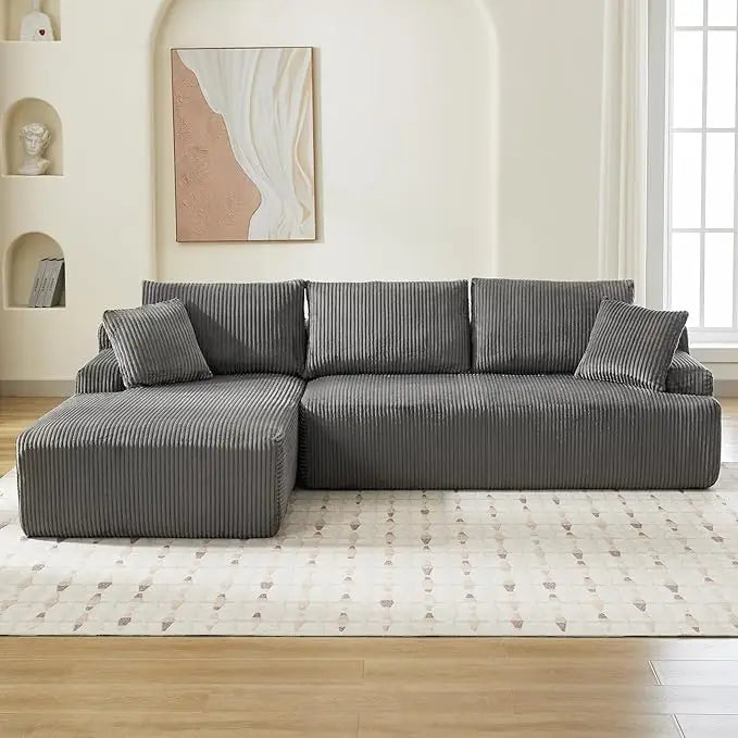 106” Modular Sectional Sofa, Cloud Sectional Couch with L-Shape Chaise/Deep Seat/Armrest/Plush Corduroy Fabric, No Assembly