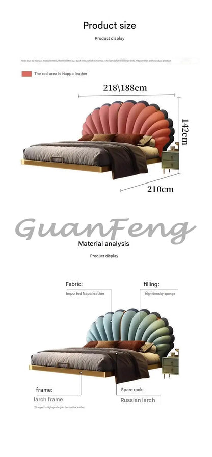 Floating Princess Bed European Genuine Leather Vintage Solid Wood Bed Light Luxury High Quality Cama De Casal Bedroom Furniture