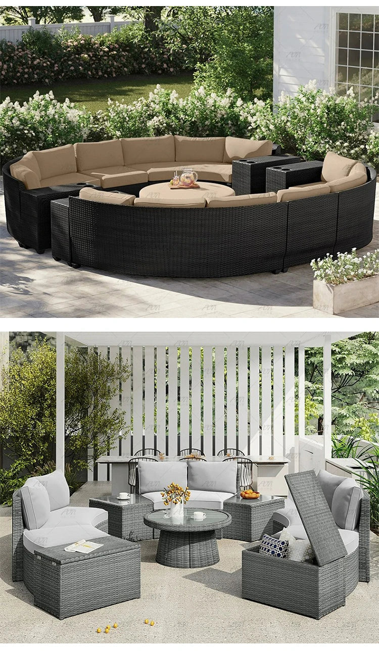 Rattan sofa combination courtyard garden leisure outdoor living room custom semi-circular arc rattan chair terrace outdoor
