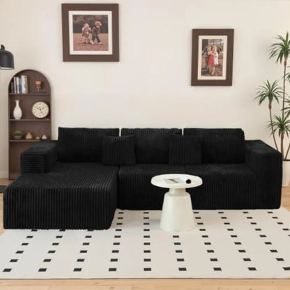 112.99" Boneless Cloud Couch, L Shaped Sectional Sofa with Chaise, No Assembly Required, Sink-in Corduroy Fabric & Memory Foam
